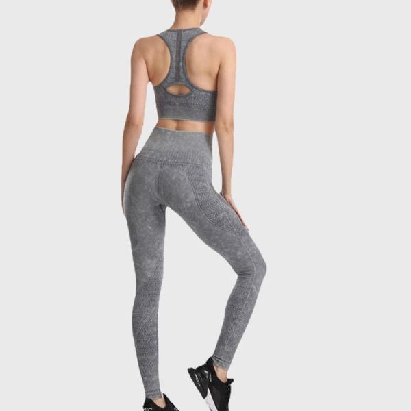 

yoga outfit seamless women's tracksuit jacquard sportswear suit hollow out padded push up sports bra hip lift tight set