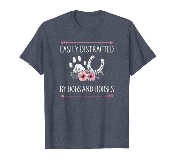

horse shirts for women: easily distracted by dogs and horses, White;black