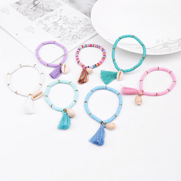 

bohemian colored shell tassel bracelet woven knot bracelet colored resin, Black
