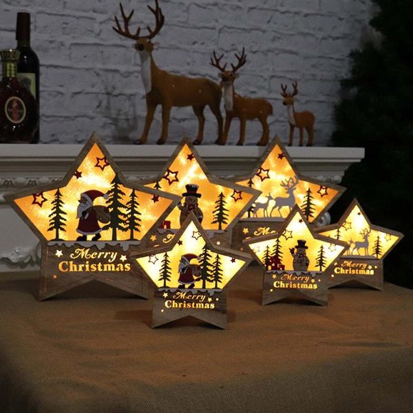 

christmas decorations navidad merry for home luminous wooden five-pointed star ornaments year 2022
