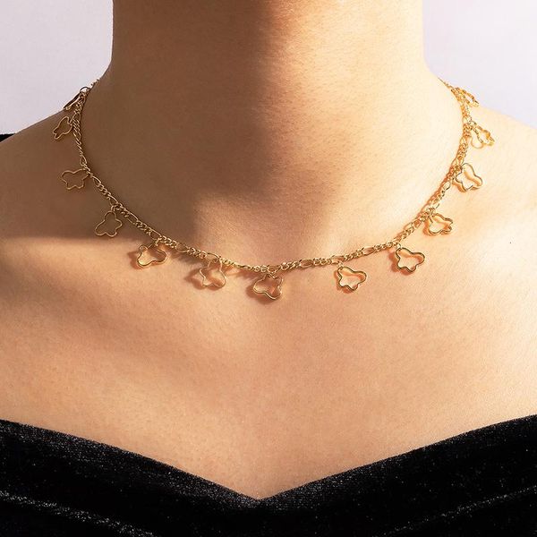 

chokers fashion hollow butterfly choker necklace for women charms geometry gold metal alloy tassel clavicle chain jewelry 17687, Golden;silver