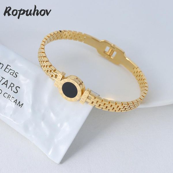 

bangle ropuhov 2021 woman european and american retro fashion light luxury love roman shell bracelet titanium steel plated, Black
