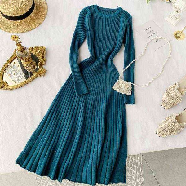 

winter over-the-knee bottoming dress for autumn solid color long-sleeved hip midi long a-line knitted dress lady vestidos y1204, Black;gray