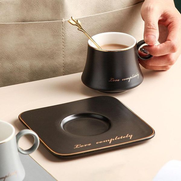 

mugs european style light luxury gold painted coffee cup with saucer spoon home breakfast milk office afternoon tea