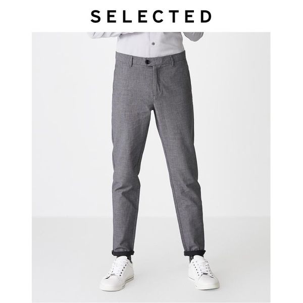 

men's 100% cotton regular slim fit business casual pants s|419314536, Black