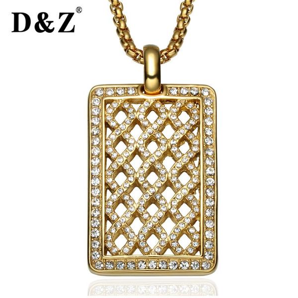 

pendant necklaces d&z shiny full rhinestone geometric grid necklace 316l stainless steel rectangle dog tag collares, Silver