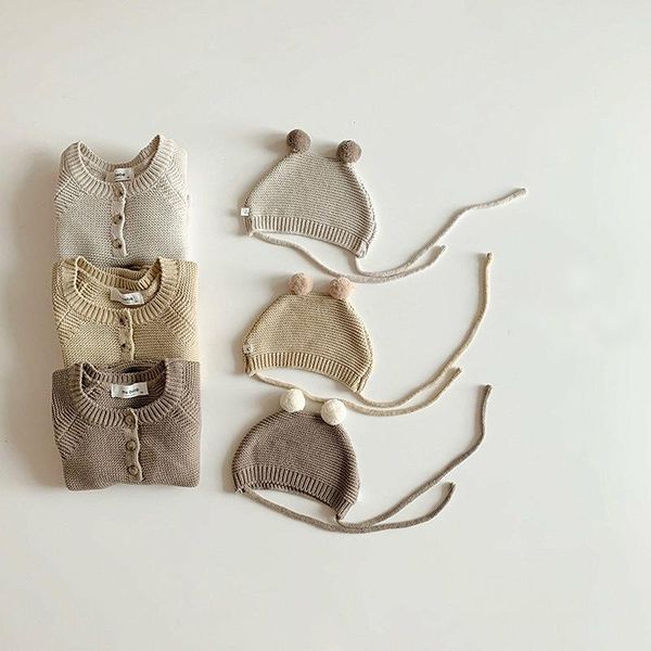 

rompers 2021 autumn toddler baby boys girls knitted bodysuit with knit hat infant jumpsuit knitwear outfits born sweater, Blue