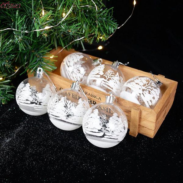 

christmas decorations 6pcs transparent white plastic snow ball pendants balls for xmas decoration year decor tree