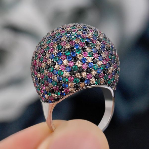 

bride talk arrivals trendy women ring cubic zirconia beautiful colorful stone luxury jewelry for wedding party rings cluster, Golden;silver