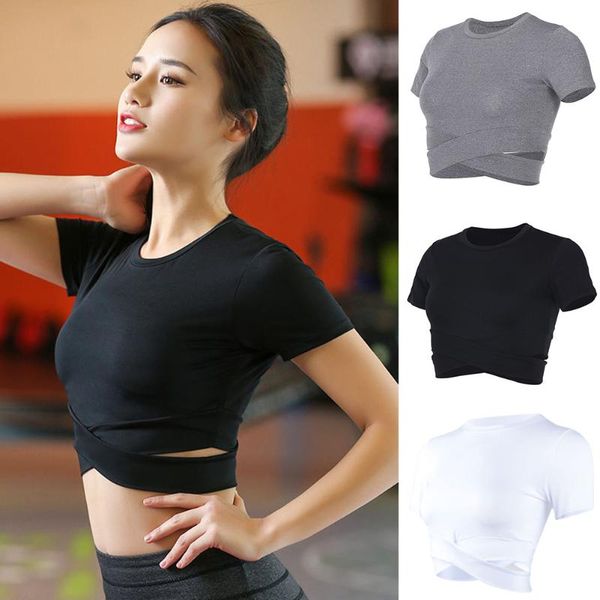 

tight yoga shirts women short sleeve cropped gym fitness running workout sport t-shirts sports wear outfit
