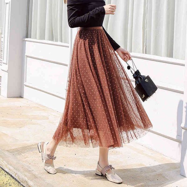 

skirts 3 layers women brown stars sequins midi tulle japanese fashion pleated mesh tutu skirt, Black