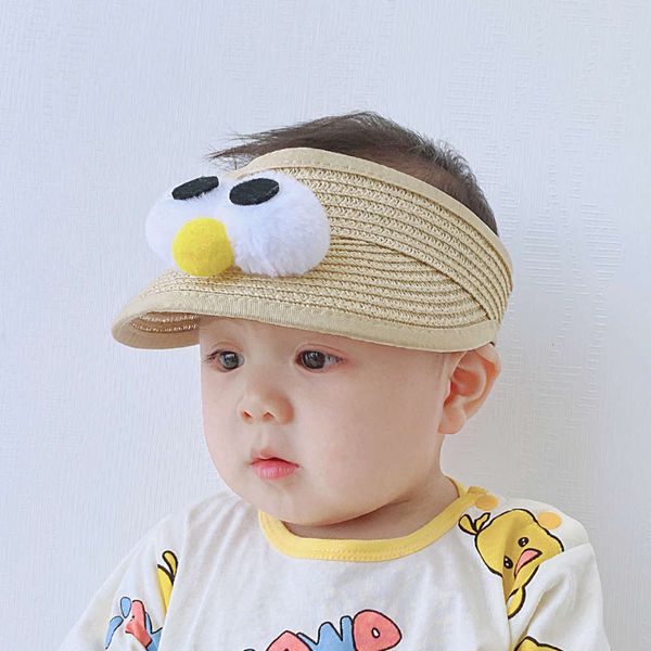 

baby summer baby empty straw hat children cute super big eyes boy girl fashion, Yellow