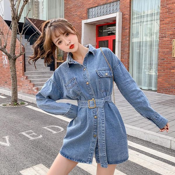 

women's jackets [ewq] 2021 autumn slimple long sleeve denim coats women belted loose fashion trend ladies thin outerwear, Black;brown