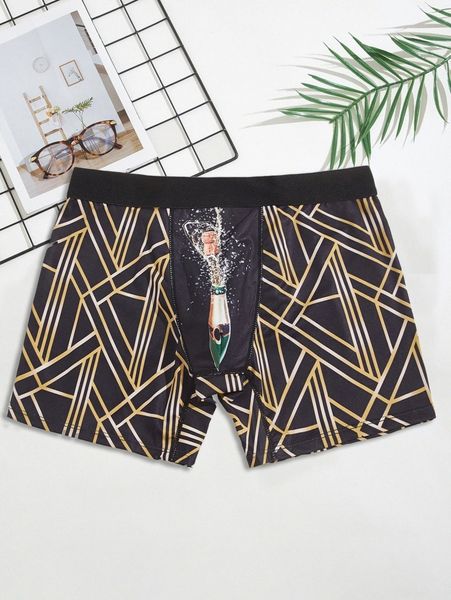 

men geo print boxer brief k5a5#, Black;brown