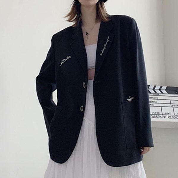 

women's suits & blazers [ewq] korea casual trend women lapel single-breasted printed embroidery fashion loose long-sleeved blazer autum, White;black