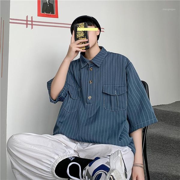 

summer business casual striped shirt men korean loose dress harajuku streetwear social long sleeve men's shirts, White;black