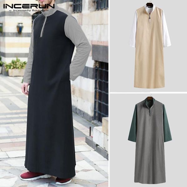 

ethnic clothing incerun men muslim islamic kaftan arabic patchwork zipper jubba thobe long sleeve caftan saudi arabia dubai clothes s-5xl, Red