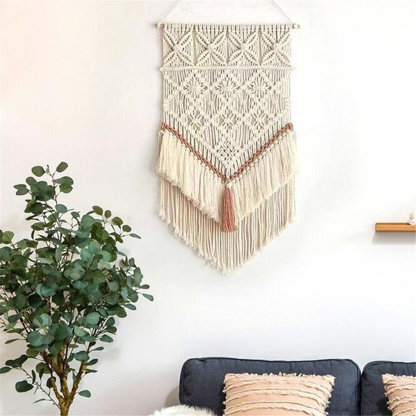 

tapestries macrame wall hanging handwoven bohemian cotton rope boho tassel tapestry home decor art for apartment living room bedroom