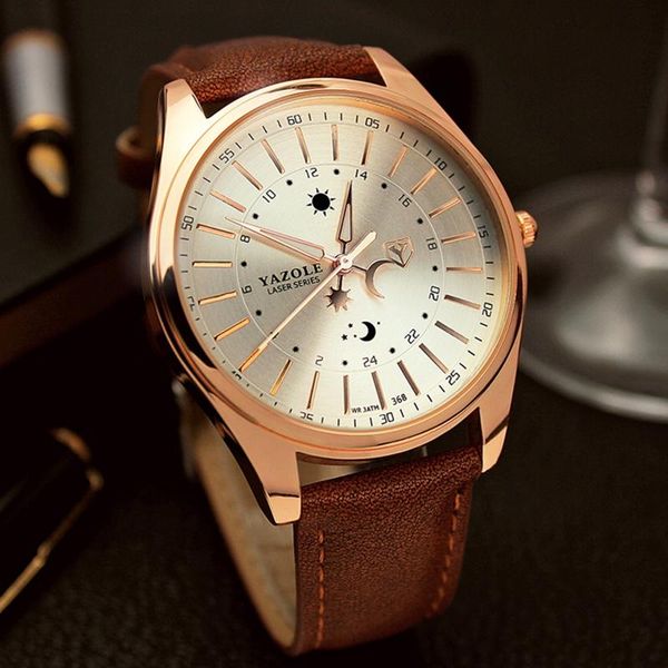 

wristwatches yazole fashion luxury business men watch unique 24-scale dial practical luminous function quartz movement water resistant 368, Slivery;brown
