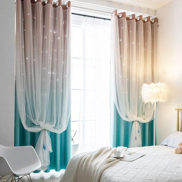

curtain & drapes blackout curtains for living room bedroom double layer star cut out stripe rainbow window wall home decoration 1 panel