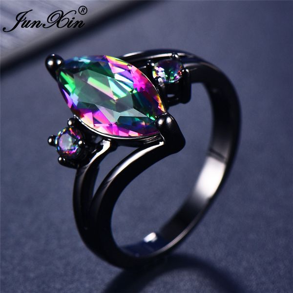 Уникальное загадочное женское кольцо с радугой для девочек, модные ювелирные изделия из черного золота, богемные винтажные обручальные кольца для женщин