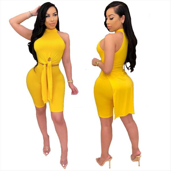 

summer sleeveless yellow black women tracksuits two pieces sets and pant suit, Gray