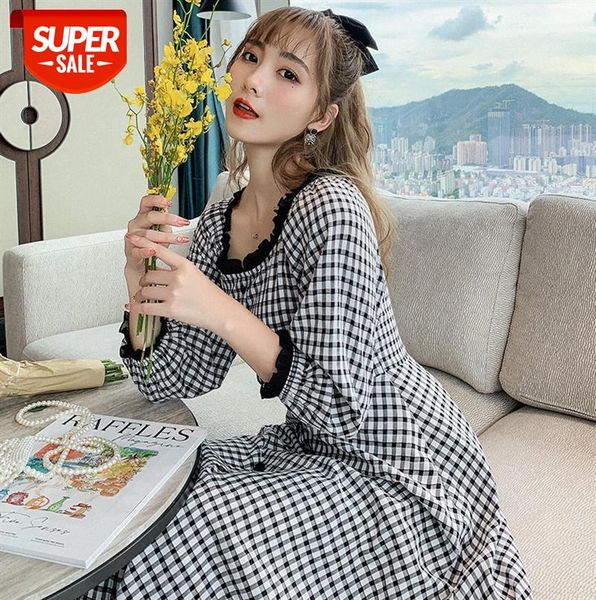 

hepburn style fashion plaid dress women temperament all-match round neck slim skirt #ol1k, Black;gray