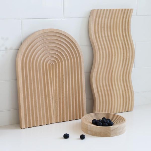 

dishes & plates nordic solid wood tableware irregular tray wave pattern living roomfruit snack home breakfast bread plate beech