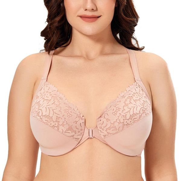

bras women's front closure full coverage lace underwire racerback cotton bra plus size non padded underwear, Red;black
