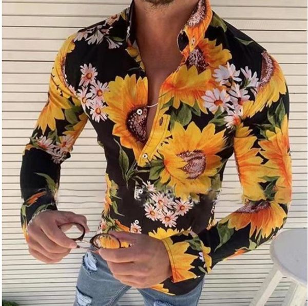 

men's shirts 2021 printed lapel button caual 6081, White;black