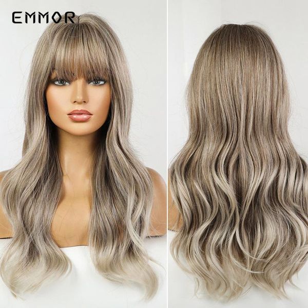 

synthetic wigs emmor ombre brown golden blonde wig for women natural long wavy heat resistant fiber daily cosplay hair, Black