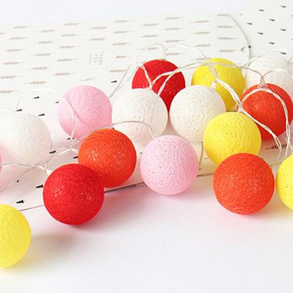 

party decoration 3meter 20 led bulb sweet mixed colors cotton ball strap string lights bedroom wedding (without)3* batteries
