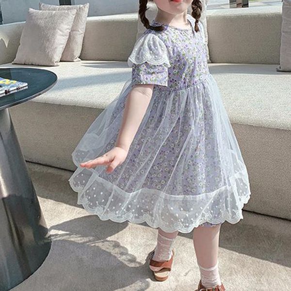 

girls printing cute dresses childrens casual flowers clothes summer short sleeve fashion dresses girls princess patchwork dress, Red;yellow