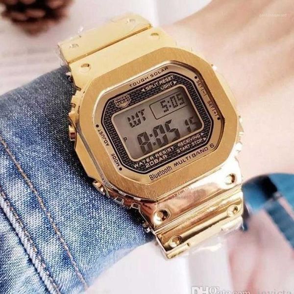 

casual fashion led digital men's watch iced out electronic steel band all functions can be operated wristwatches, Slivery;brown