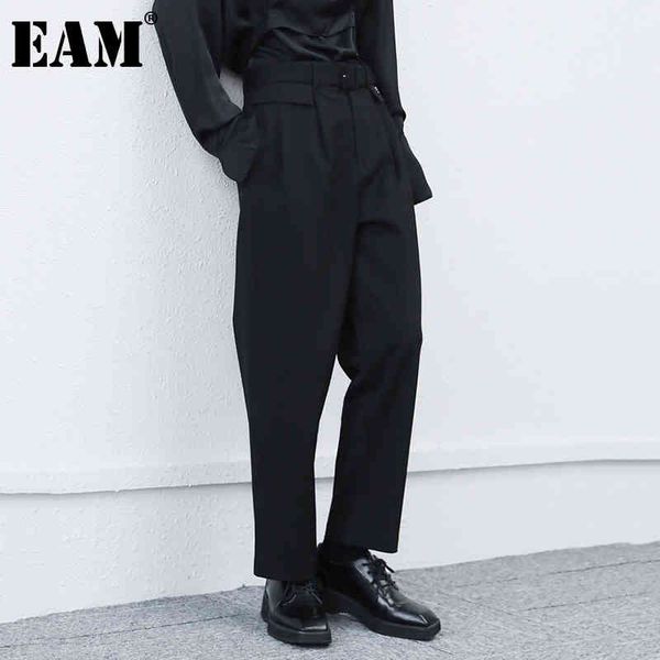 

[eam] high waist black gray pleated leisure long trousers loose fit pants women fashion spring autumn 1dd5899 21512, Black;white