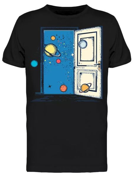 

open door in universe art men's tee -image by shutterstock, White;black