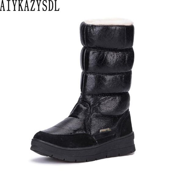 

boots aiykazysdl women waterproof thick faux fur plush warm winter snow patform wedge heels preppy style shoes bootie plus size, Black