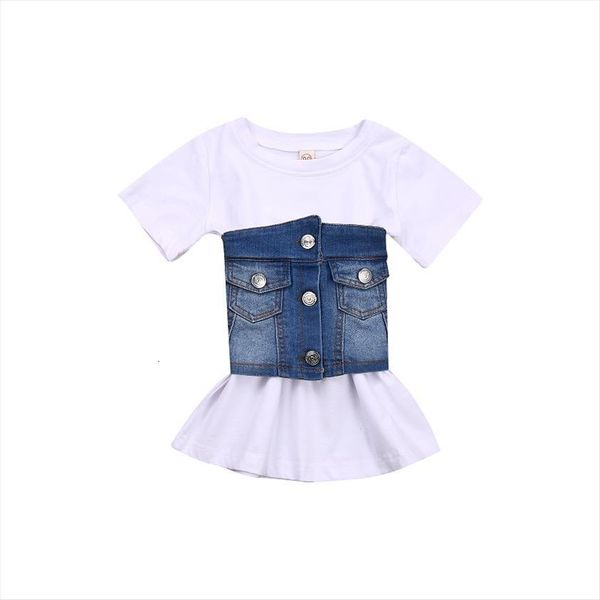 

infant kids baby girl overlap dress, denim vest, short sleeve loose white blue buttons chest pocket wrapped vest 1