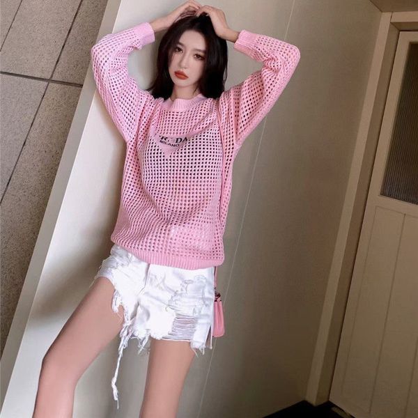 

new style fashion designer women's knits wear net red with hollow front letter embroidery loose comfortable personality trendy 11, White