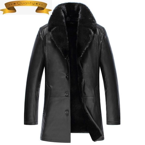 

leather jacket men genuine winter real sheepskin coats mens wool liner collar warm down coat f19s14090 yy314 men's & faux, Black