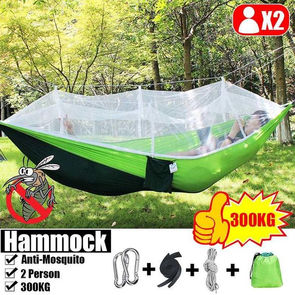 

camp furniture 300kg camping hammock with mosquito net -up light portable outdoor parachute hammocks swing sleeping stuff