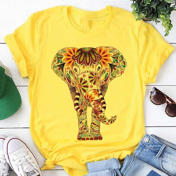 

summer short sleeve colorful elephant women t shirt fashion graphic tee, White