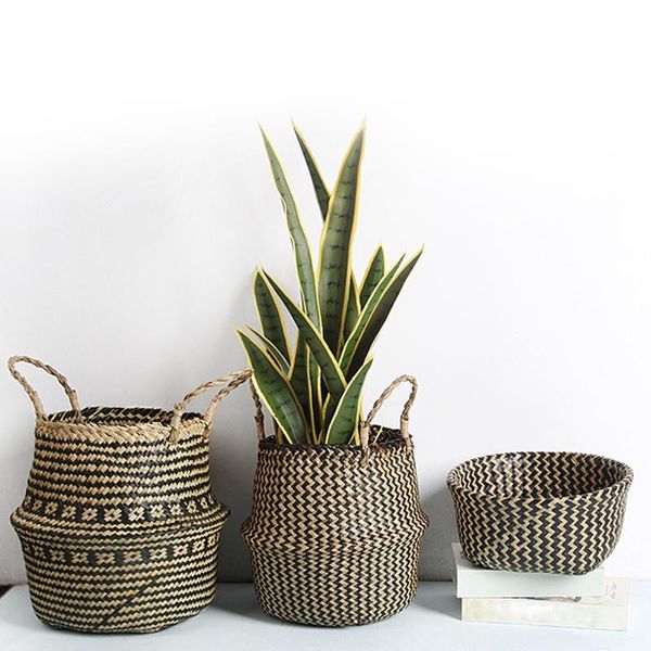 

seagrass basket with handles woven storage plant pot organizer for laundry picnic living room bedroom baskets