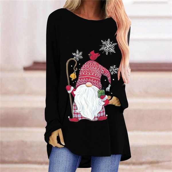 

women's blouses & shirts autumn winter women christmas ladies black santa claus print fashion female harajuku casual pullover clothes, White
