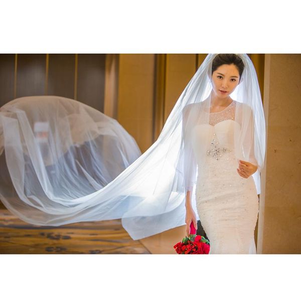 

bridal veils 2021 arrive two layers 5m long soft tulle white&ivory wedding with cut edge3m veil comb dress accessories, Black