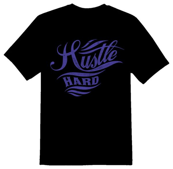 

hustle hard blue print black or white tee, White;black