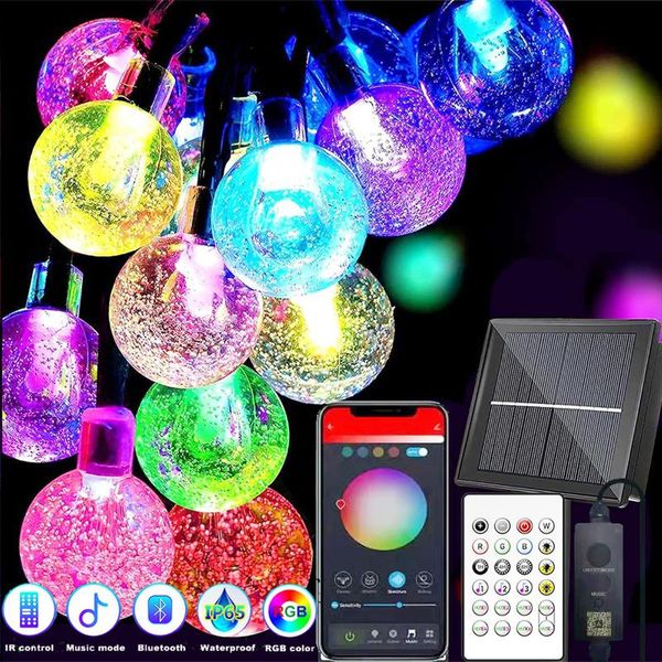 

strings rgb led string lights powered by solar smart fairy 5m 25 leds, rgbic for outdoor music sync app remote ir control