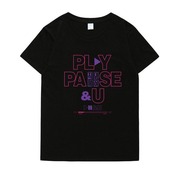 

women's t-shirt kpop iu 11 years anniversary play pause and u same printing t shirt summer fashion o neck short sleeve, White