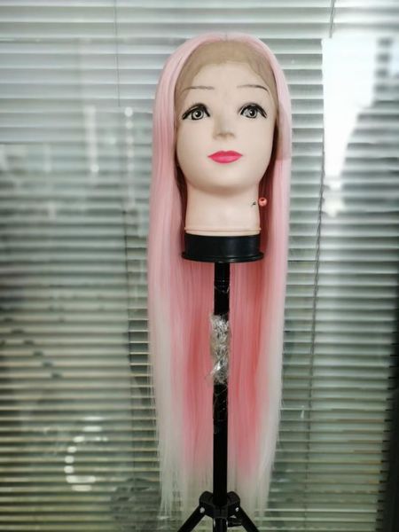 

synthetic wigs 26inch 180%density bright pink long silky straight lace front for women with baby hair daily wear fiber, Black