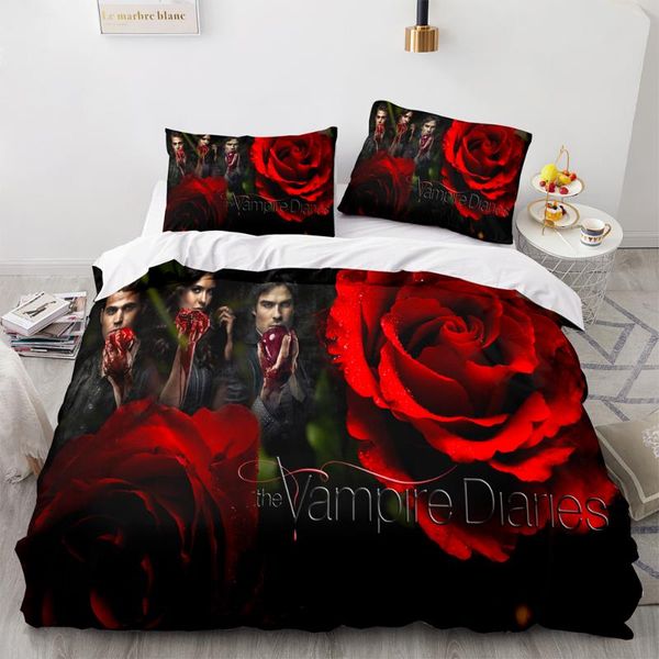 

bedding sets red rose set single twin full  king size the vampire diaries bed aldult kid bedroom duvetcover 3d anime 01